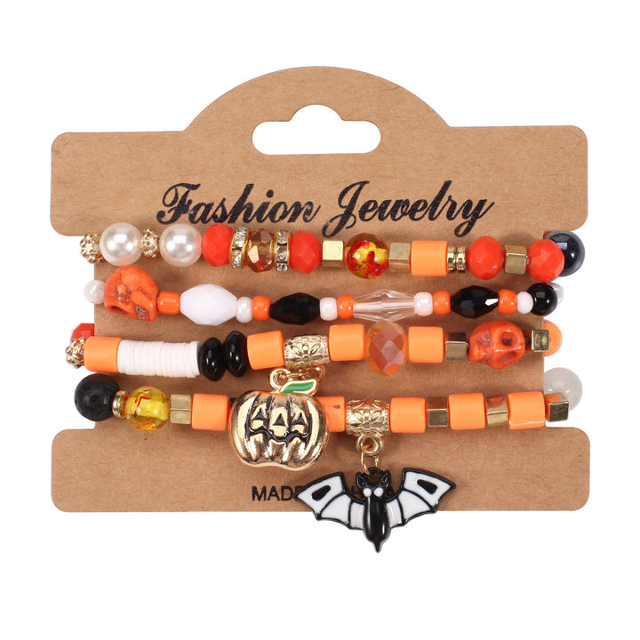 Halloween Spooky-Cute Party Multi-Layer Beaded Letter Stack Bracelet Set