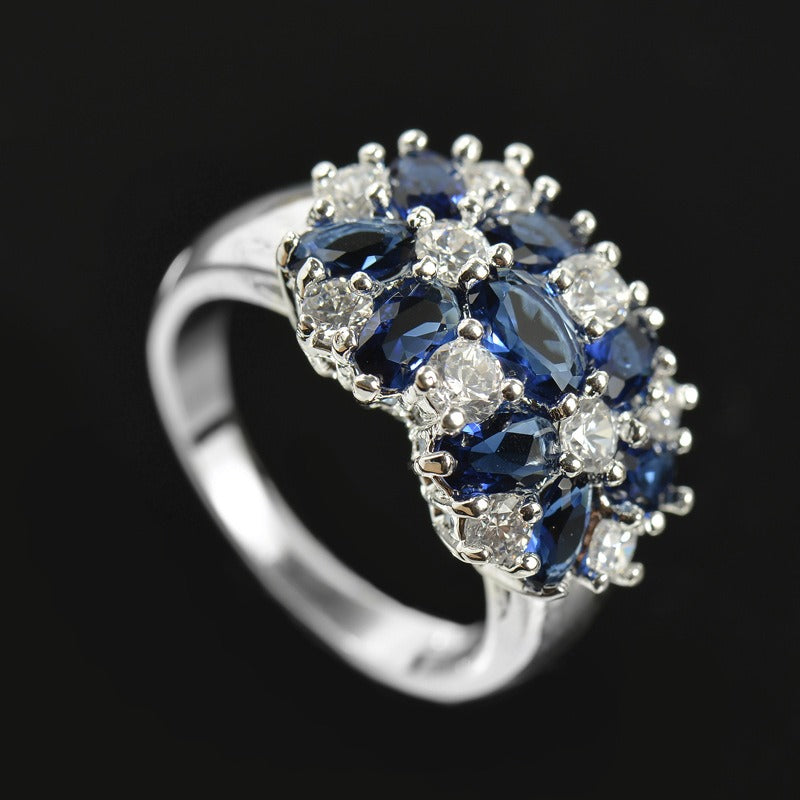 Floral Brilliance S925 Silver Multi-Color Marquise Cluster Ring