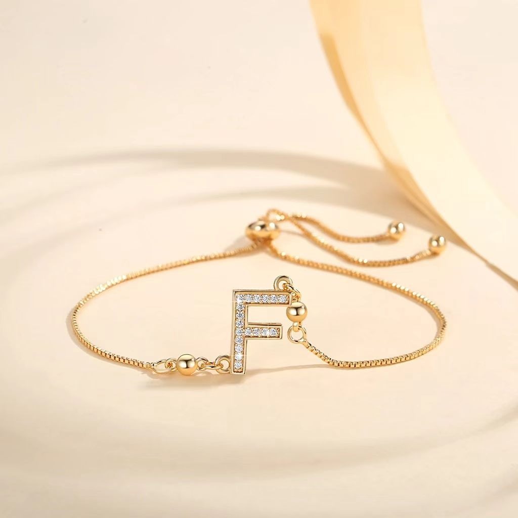 Personalized Touch 18K Gold Diamond 26 Letters Adjustable Bracelet