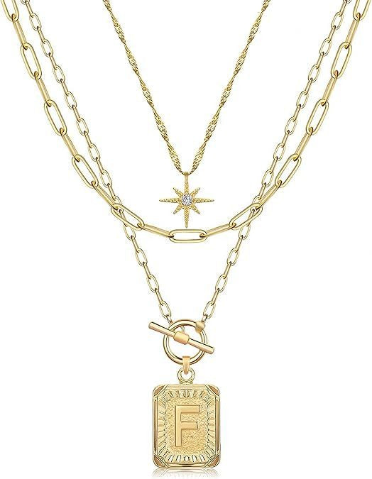 Personalized Initial 14K Gold Vintage Square Tag Letter Necklace