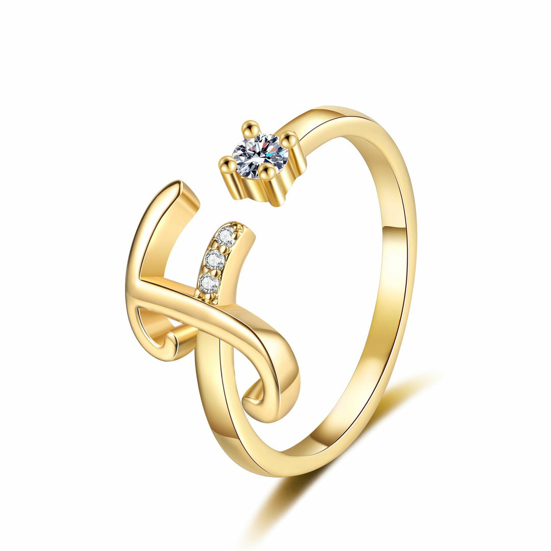 Dainty Cursive Initial Open Ring with CZ Accent