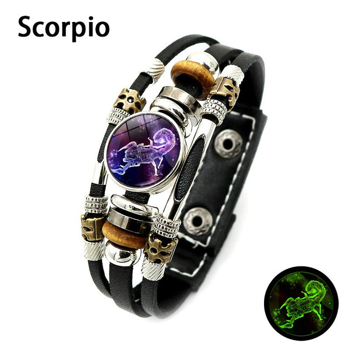 Glow in The Dark 12 Zodiac Multilayer Leather Bracelet