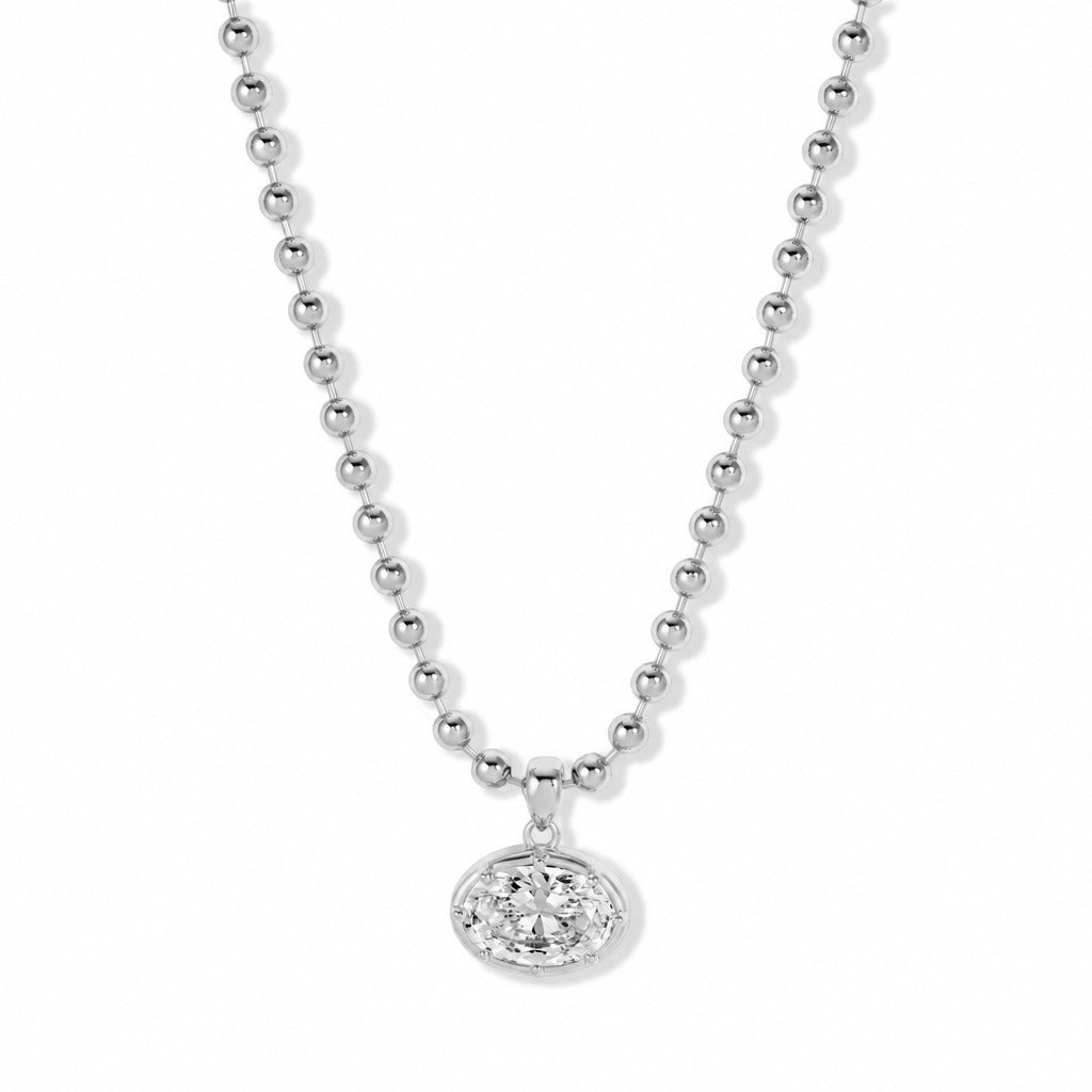 S925 Silver Vintage Bezel Oval CZ Pendant & Hoop Earrings Set