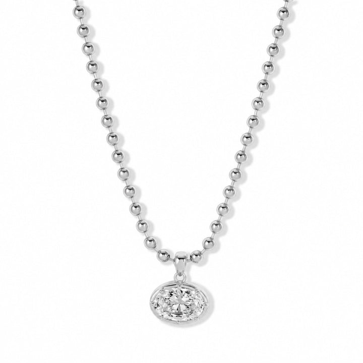 S925 Silver Vintage Bezel Oval CZ Pendant & Hoop Earrings Set