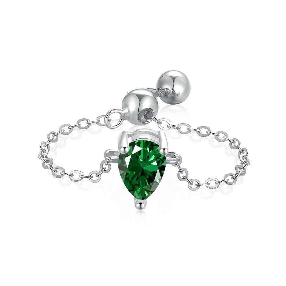 S925 Silver Adjustable Chain Ring | Teardrop, Emerald & Oval CZ