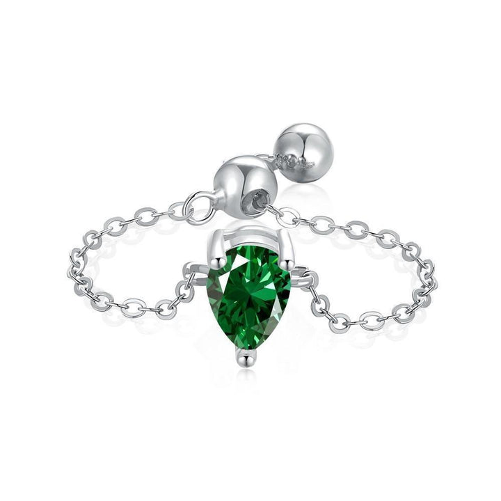 S925 Silver Adjustable Chain Ring | Teardrop, Emerald & Oval CZ