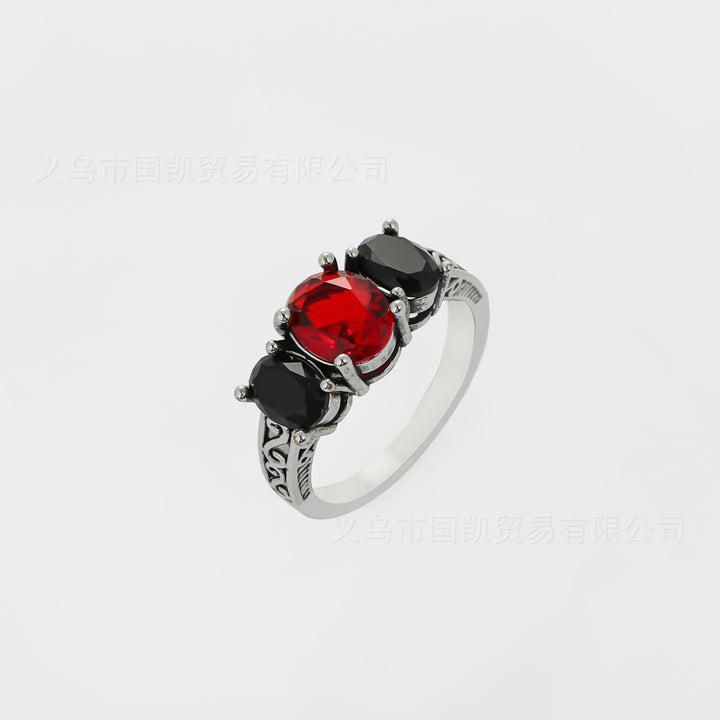 S925 Silver Black Obsidian & Garnet Talisman Ring