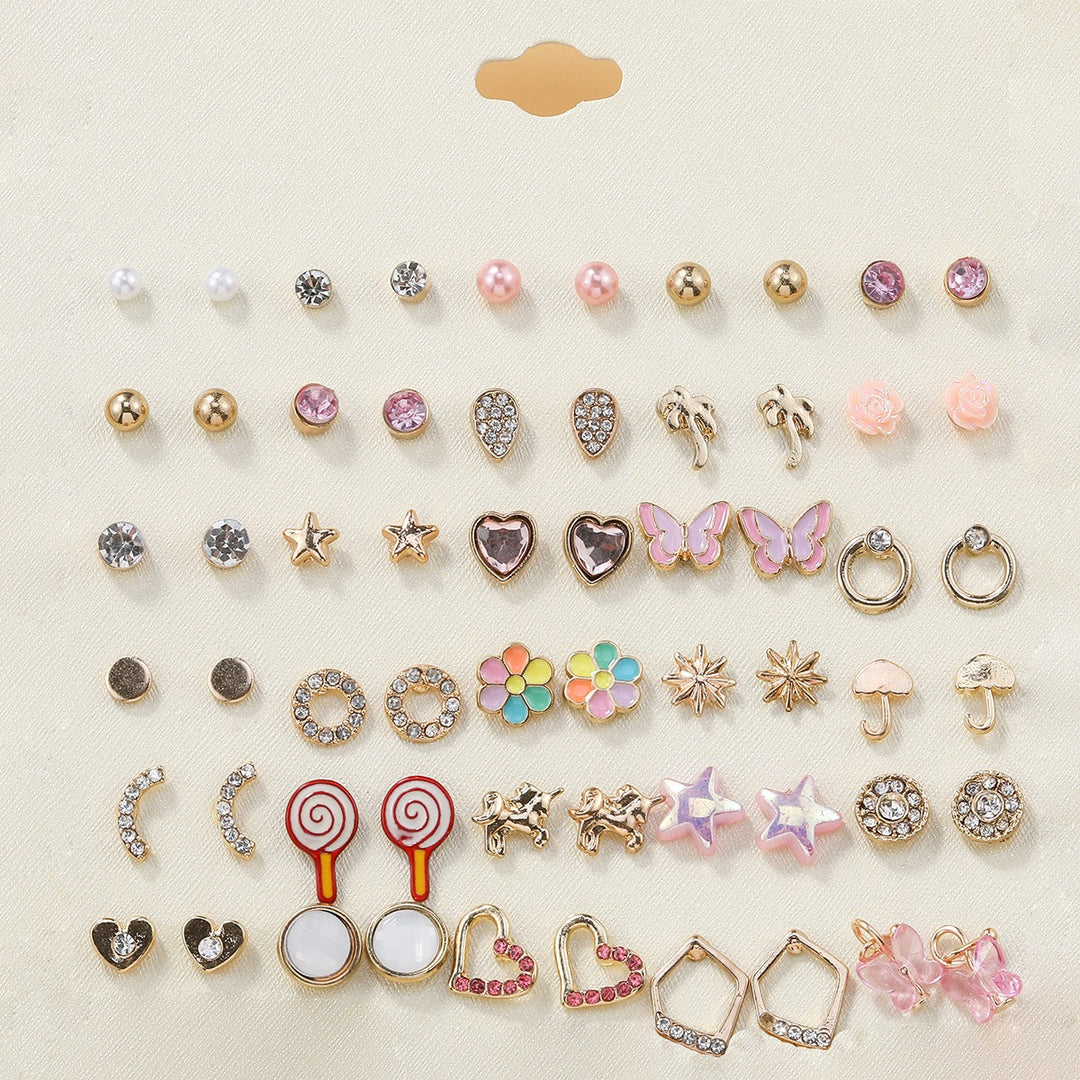 30-Piece Stud Earring Set Mix & Match Stars, Flowers & Pearls