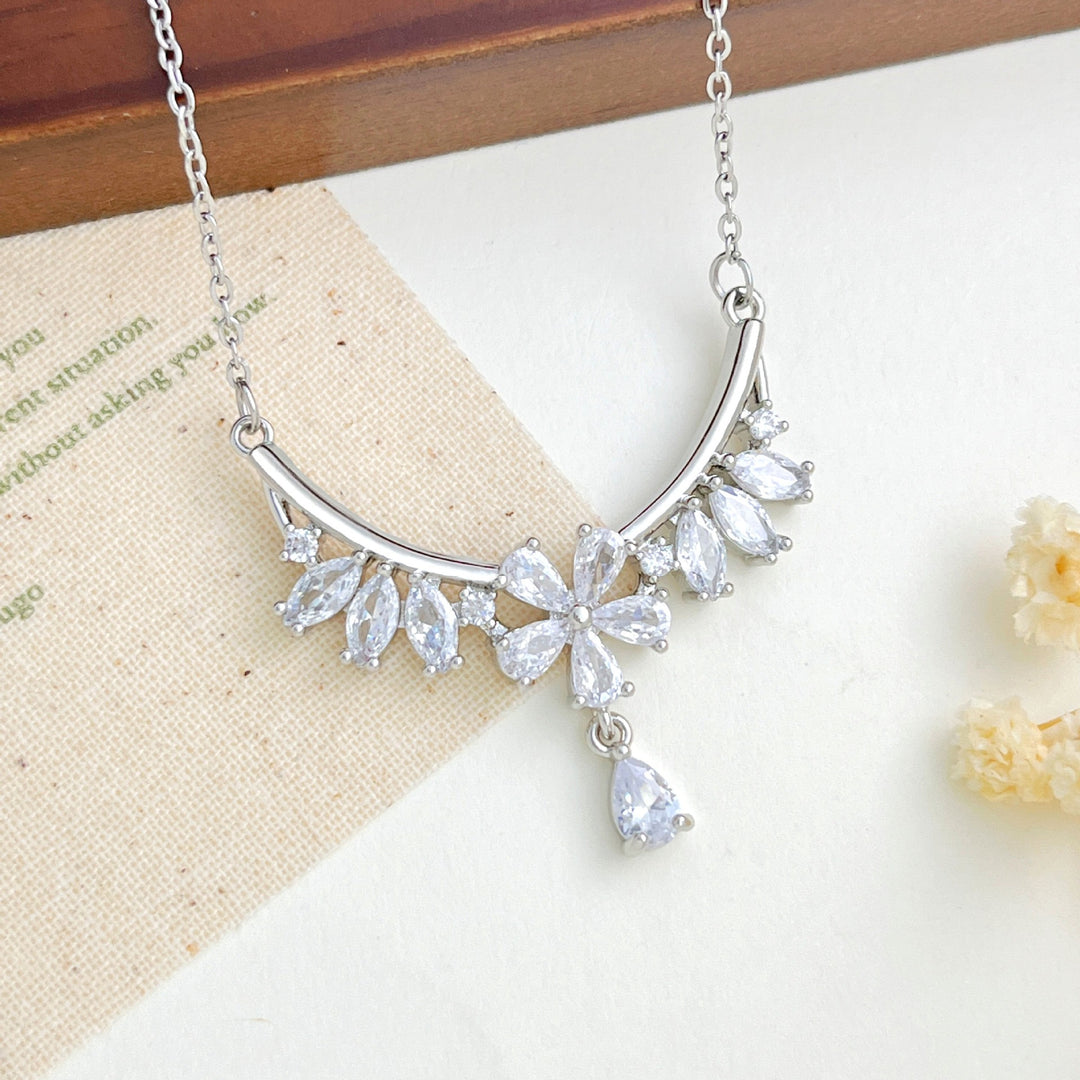 French Romance · Vintage Floral Vine Marquise & Teardrop Pavé Necklace