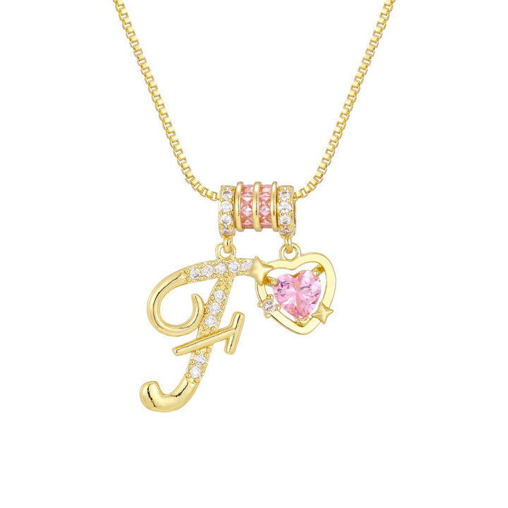Romantic Custom · 18K Gold Plated Letter & Pink Heart DIY Necklace