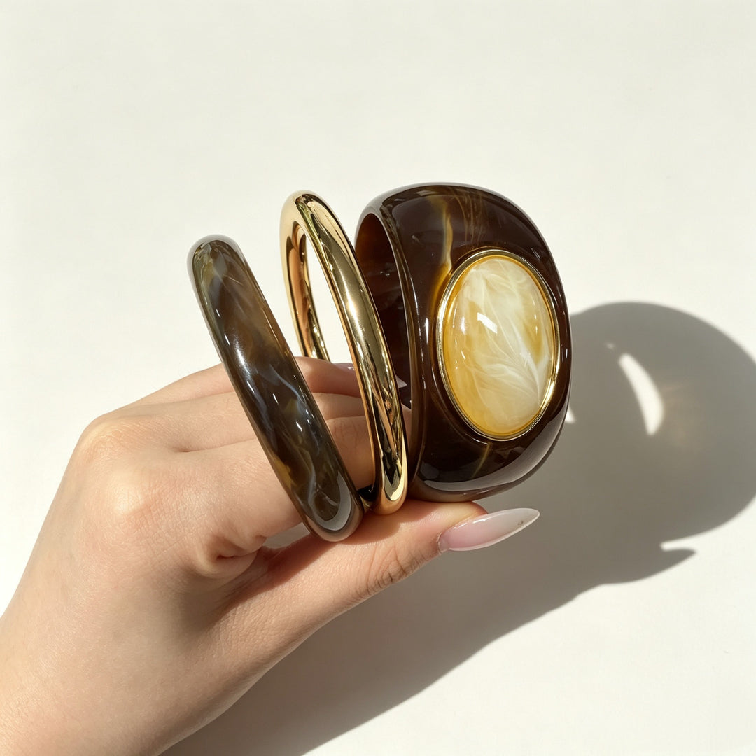 Vintage Gold Resin Gemstone 3-Piece Bangle Set