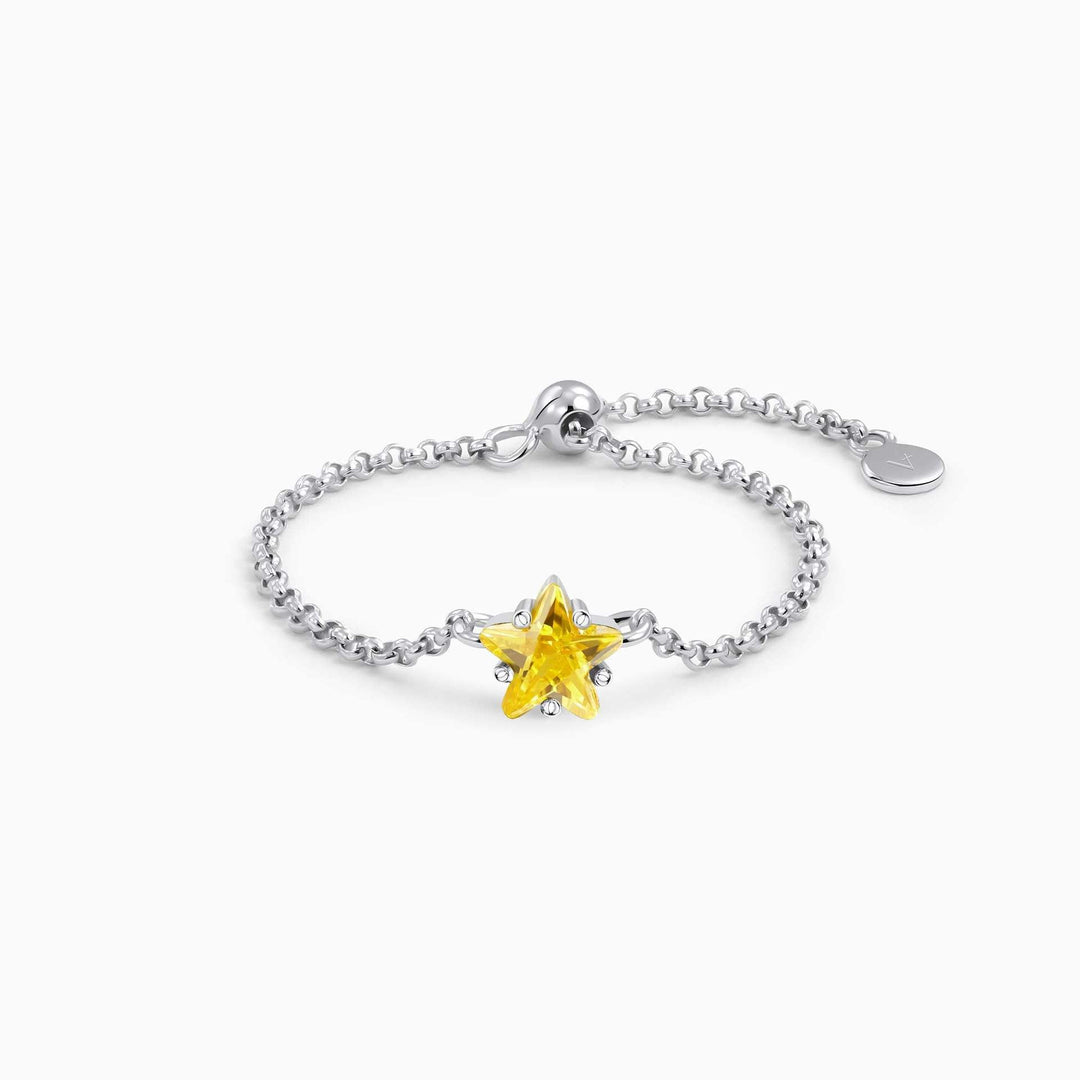 S925 Silver Star CZ Chain Link Adjustable Ring