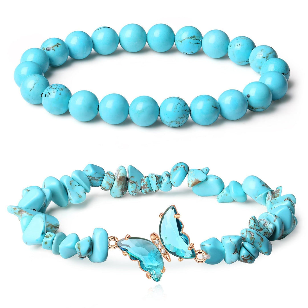 Butterfly Charm Natural Crystal Beaded & Chip Bracelet Set