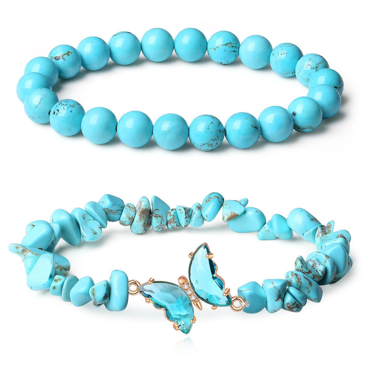 Butterfly Charm Natural Crystal Beaded & Chip Bracelet Set