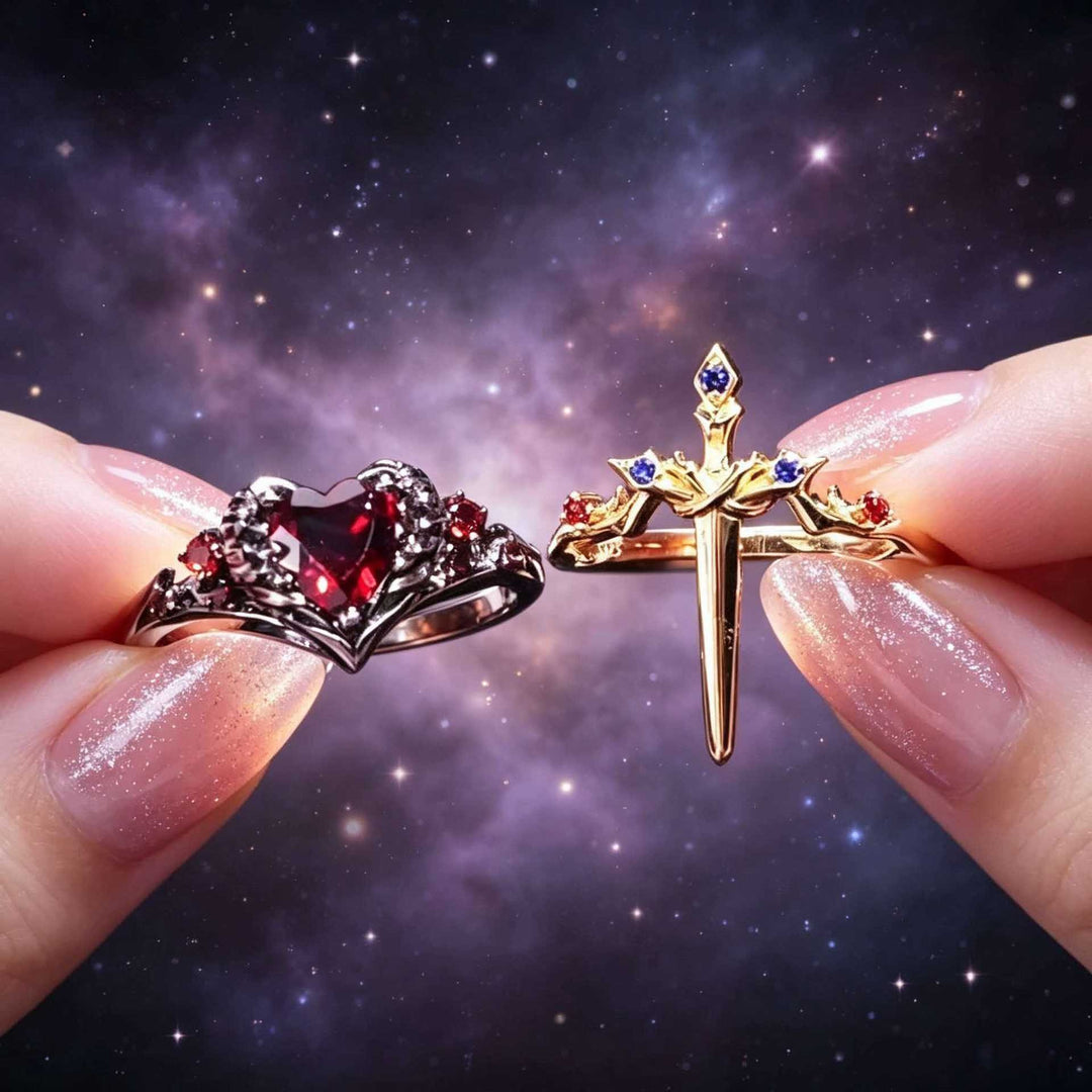 Dark Guardian Gothic Fantasy Sword Heart Stackable Rings