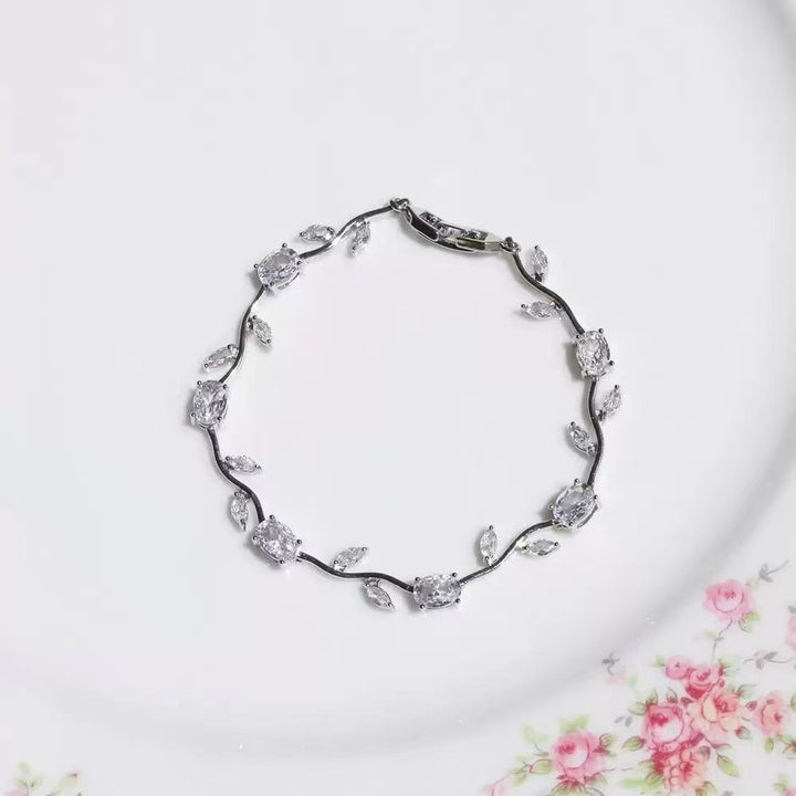 Spring Sprig Gemstone Two-Tone Leaf Bracelet