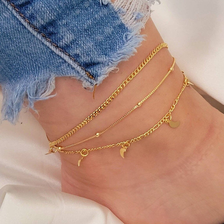 Stackable Essentials Gold Silver Two-Tone Multi-Style Anklet Set
