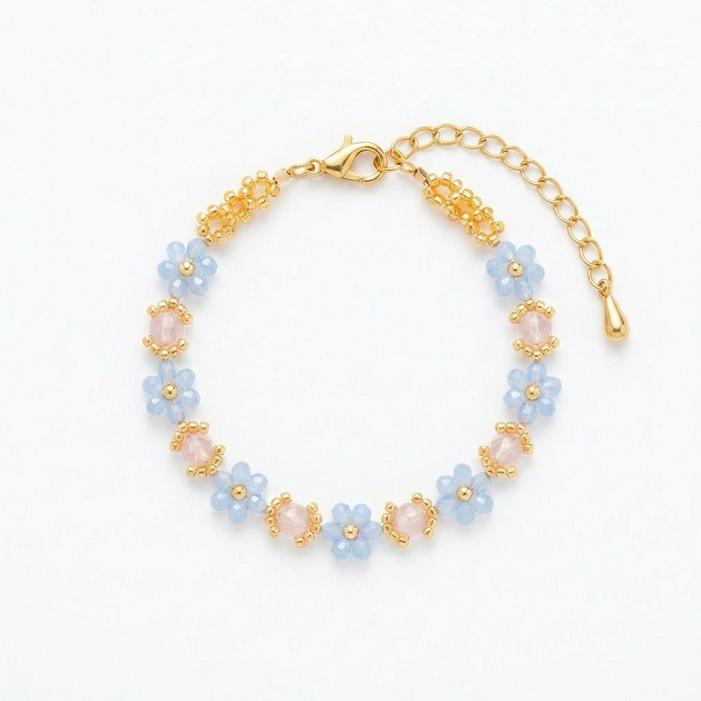 Handmade Daisy Bloom Crystal Beaded Flower Bracelet