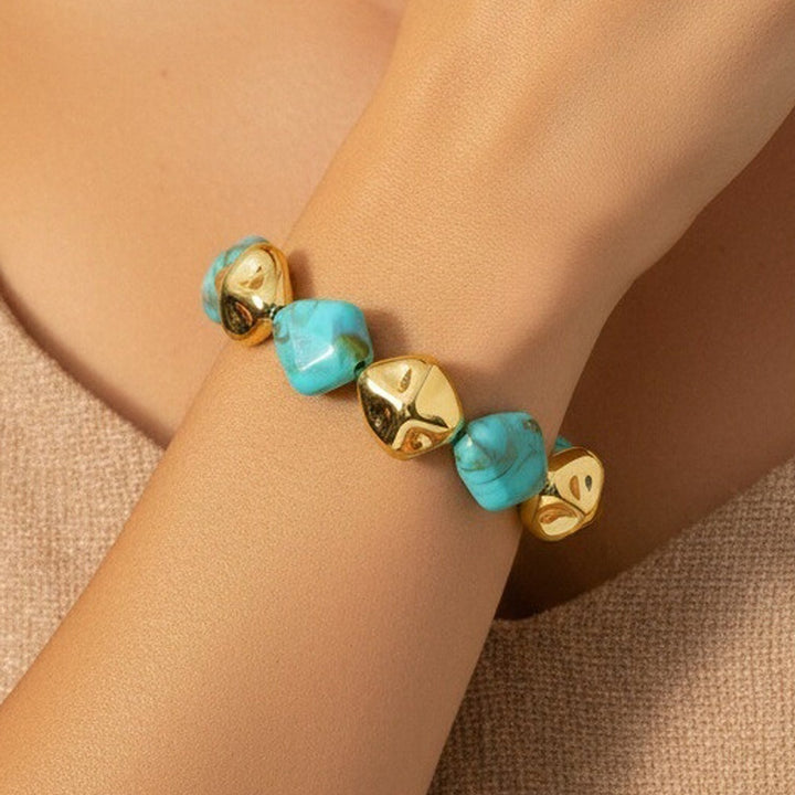 Amber Gold Resin Beaded Stretch Bracelet