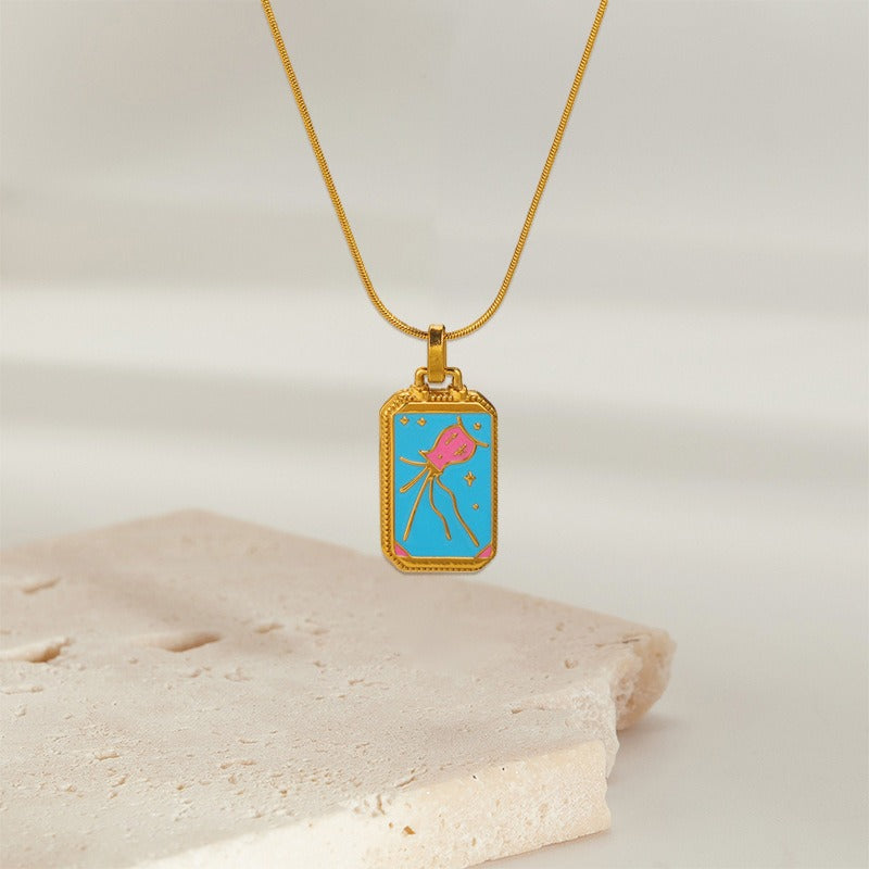 Tarot Promise 14K Gold Plated Micro-Pavé Enamel Tarot Card Necklace