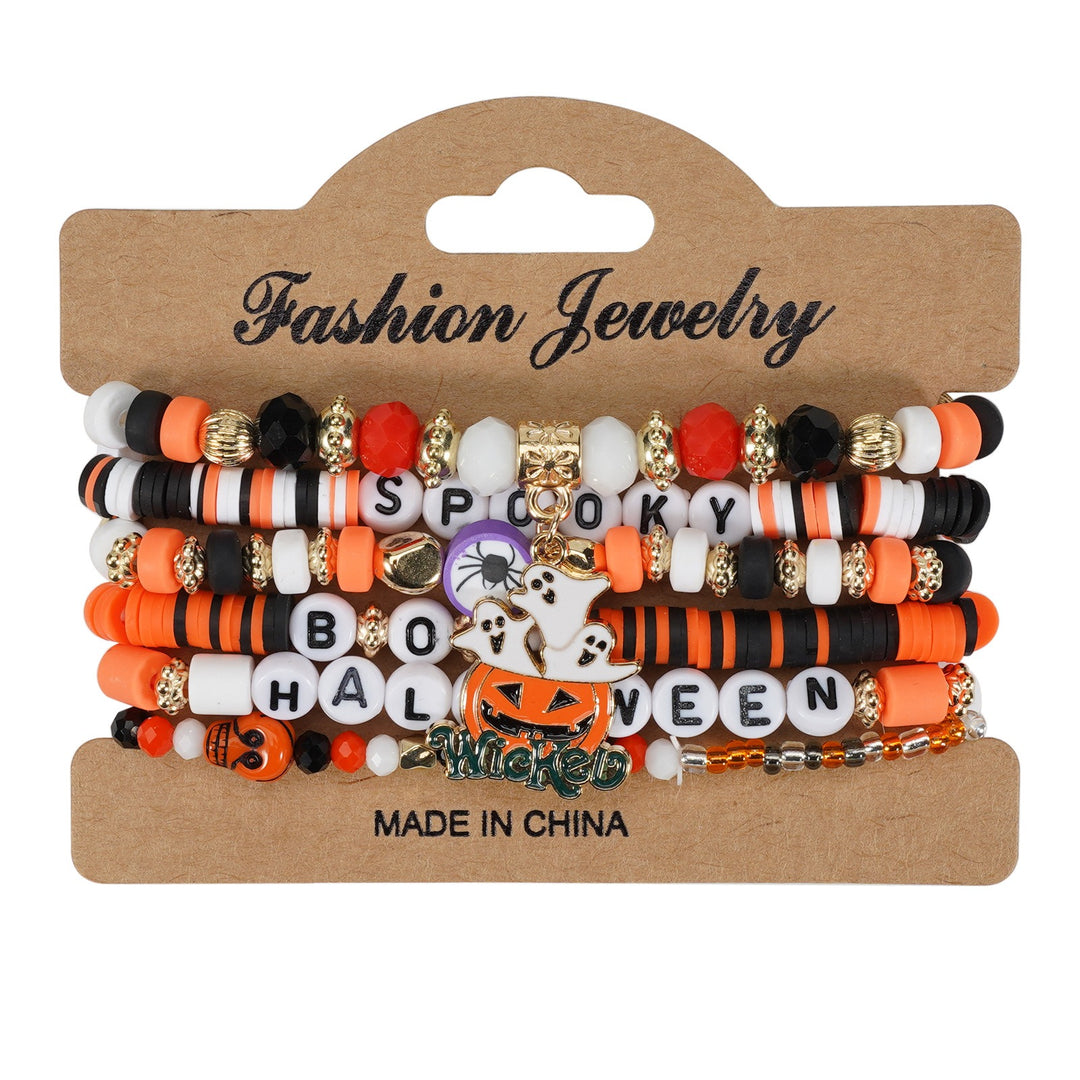 Halloween Spooky-Cute Party Multi-Layer Beaded Letter Stack Bracelet Set