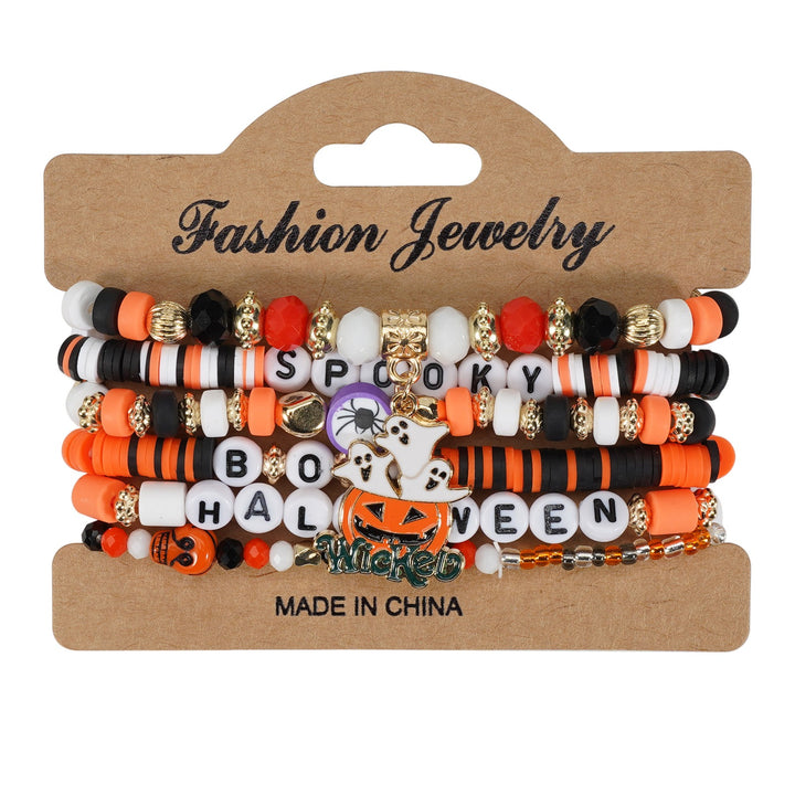 Halloween Spooky-Cute Party Multi-Layer Beaded Letter Stack Bracelet Set
