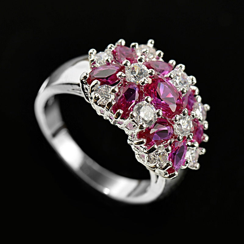 Floral Brilliance S925 Silver Multi-Color Marquise Cluster Ring