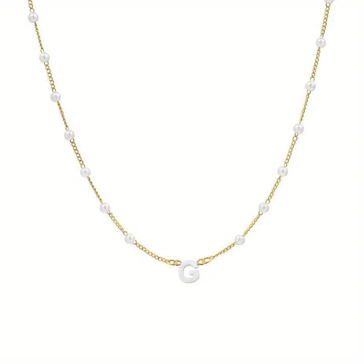 18K Gold Plated Pearl Initial Necklace