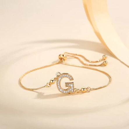 Personalized Touch 18K Gold Diamond 26 Letters Adjustable Bracelet