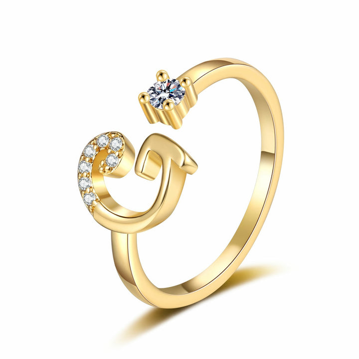 Dainty Cursive Initial Open Ring with CZ Accent