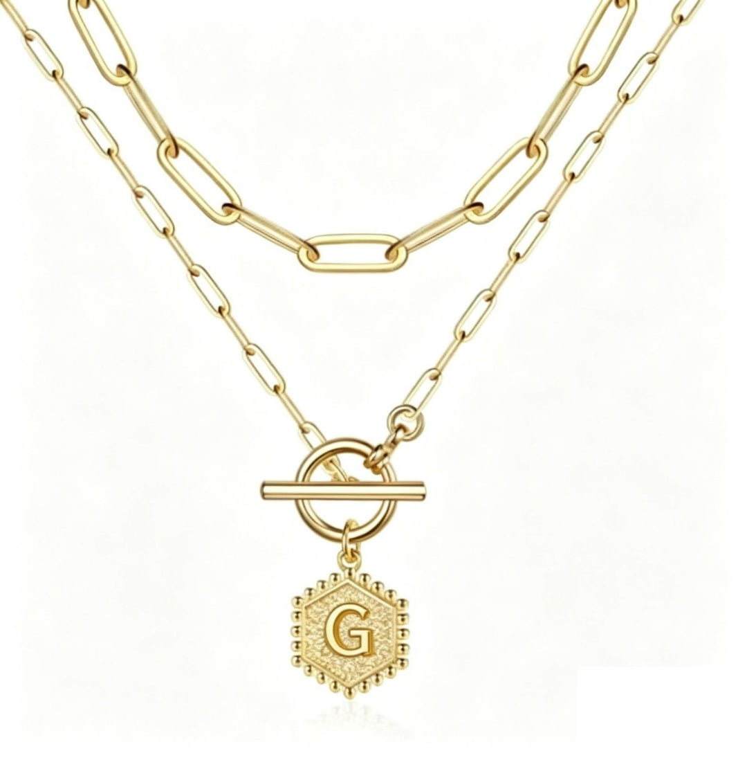 Personalized Initial Double-Layered Paperclip Chain Necklace