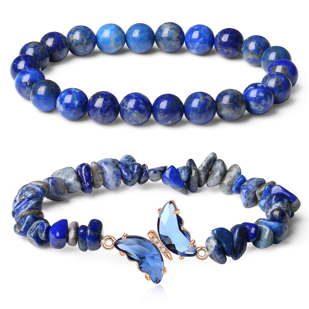 Butterfly Charm Natural Crystal Beaded & Chip Bracelet Set