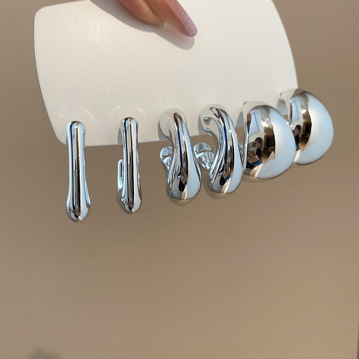 Minimalist 3-Pair Textured Acrylic Hoop Earrings Set Smooth, Hammered & Ribbed Chunky Hoops