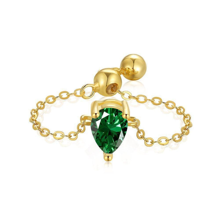 S925 Silver Adjustable Chain Ring | Teardrop, Emerald & Oval CZ