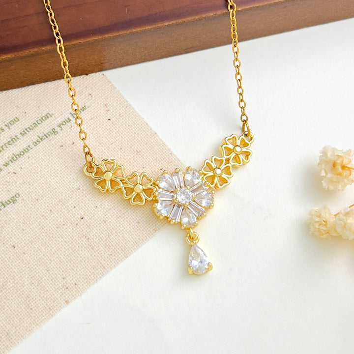 French Romance · Vintage Floral Vine Marquise & Teardrop Pavé Necklace