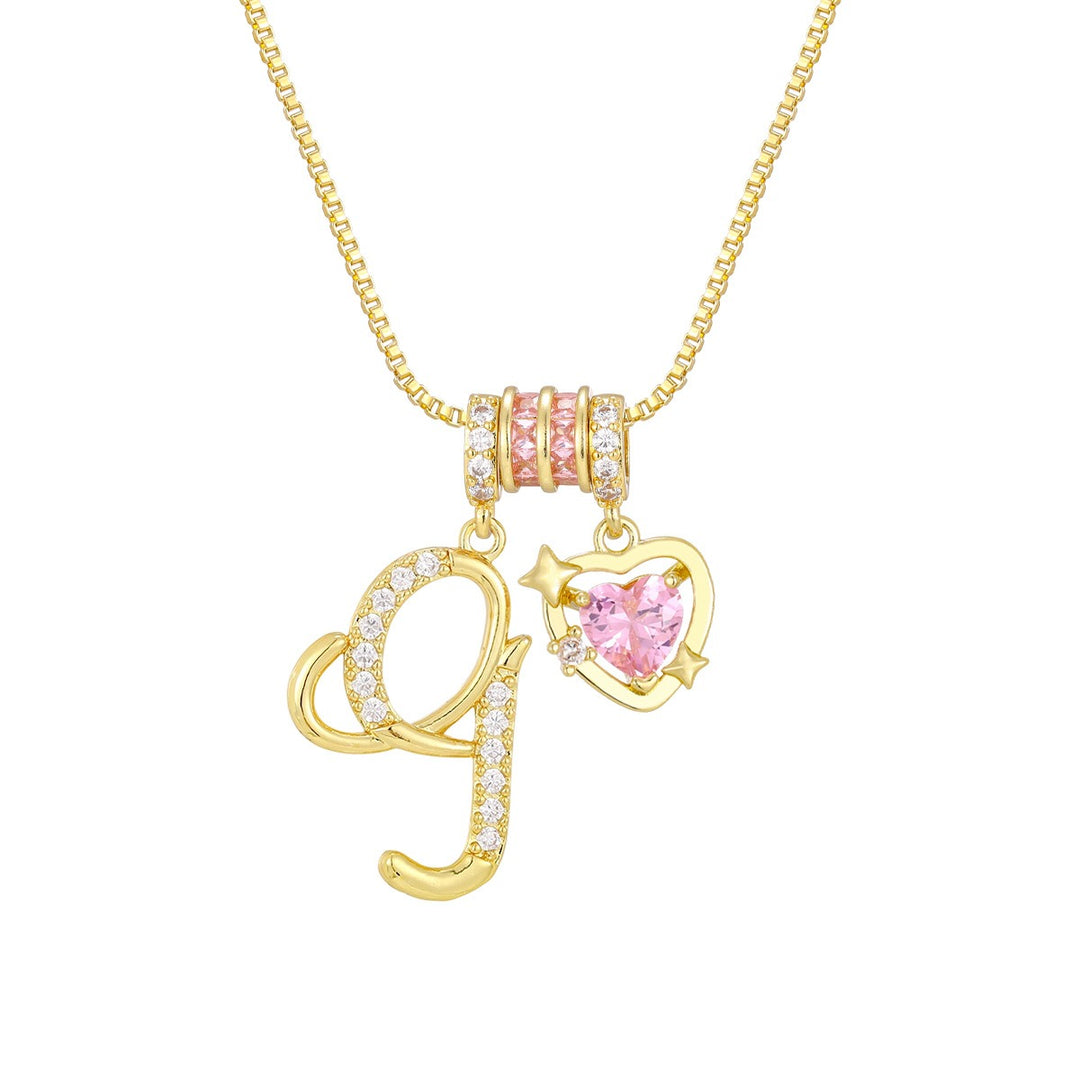 Romantic Custom · 18K Gold Plated Letter & Pink Heart DIY Necklace