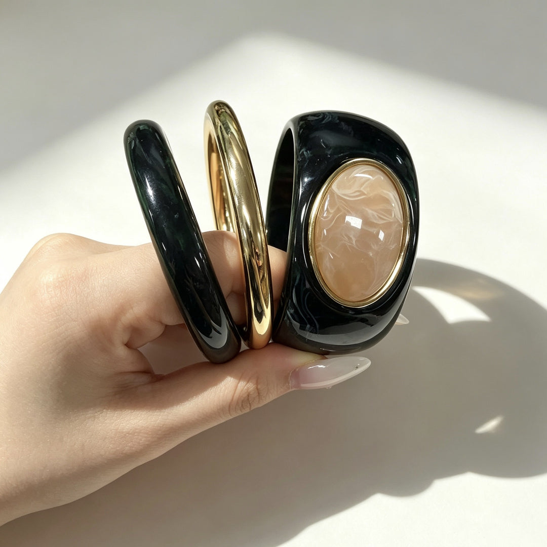 Vintage Gold Resin Gemstone 3-Piece Bangle Set