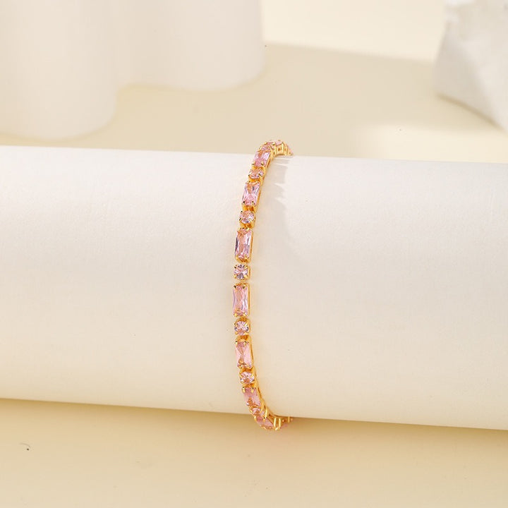 14K Gold Plated Geometric Baguette & Round Gemstone Bracelet