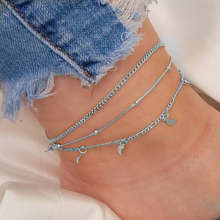 Stackable Essentials Gold Silver Two-Tone Multi-Style Anklet Set