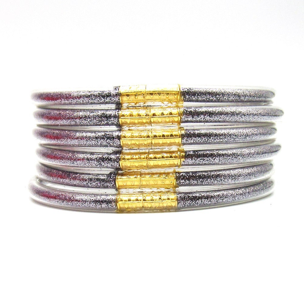 6-Piece Glitter-Filled Jelly Bangle Set