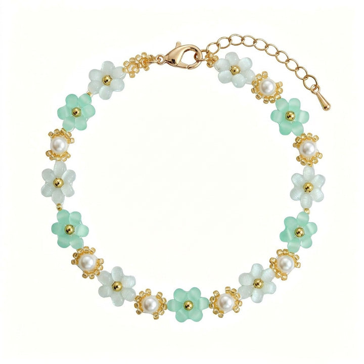 Handmade Daisy Bloom Crystal Beaded Flower Bracelet