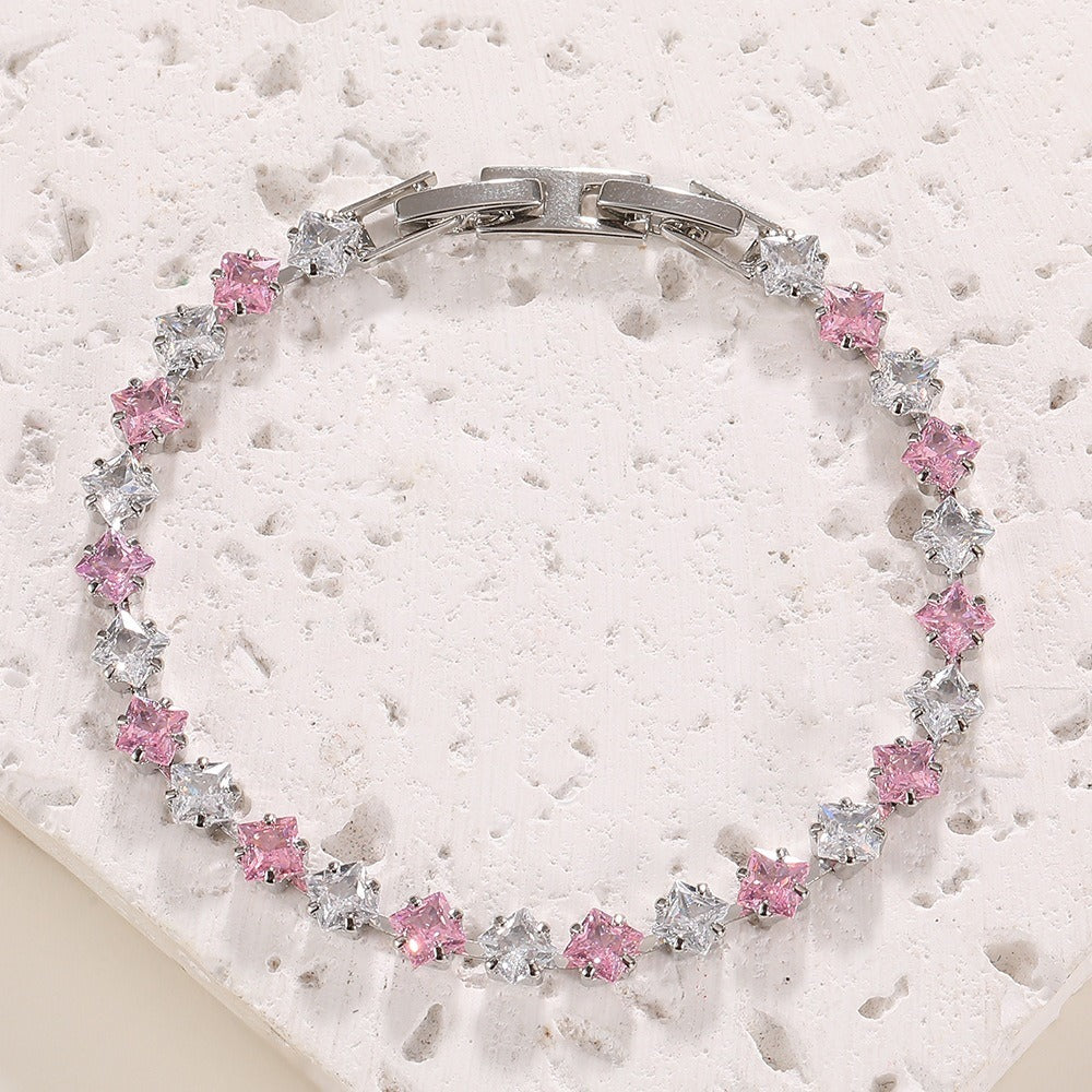 S925 Silver 14K Gold Plated Four-Point Star Cut Gemstone Bracelet