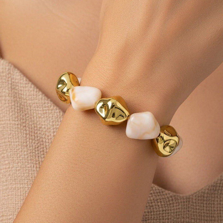Amber Gold Resin Beaded Stretch Bracelet