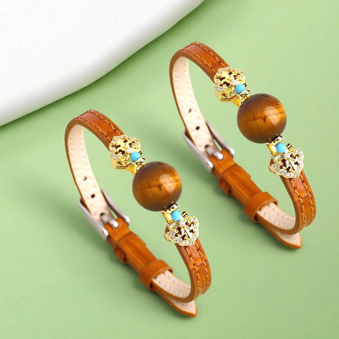 Nomadic Spirit 14K Gold Plated Leather Gemstone Bracelet