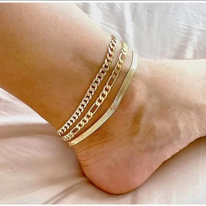 Gold Silver Two-Tone Multi-Style Stackable Anklet Set