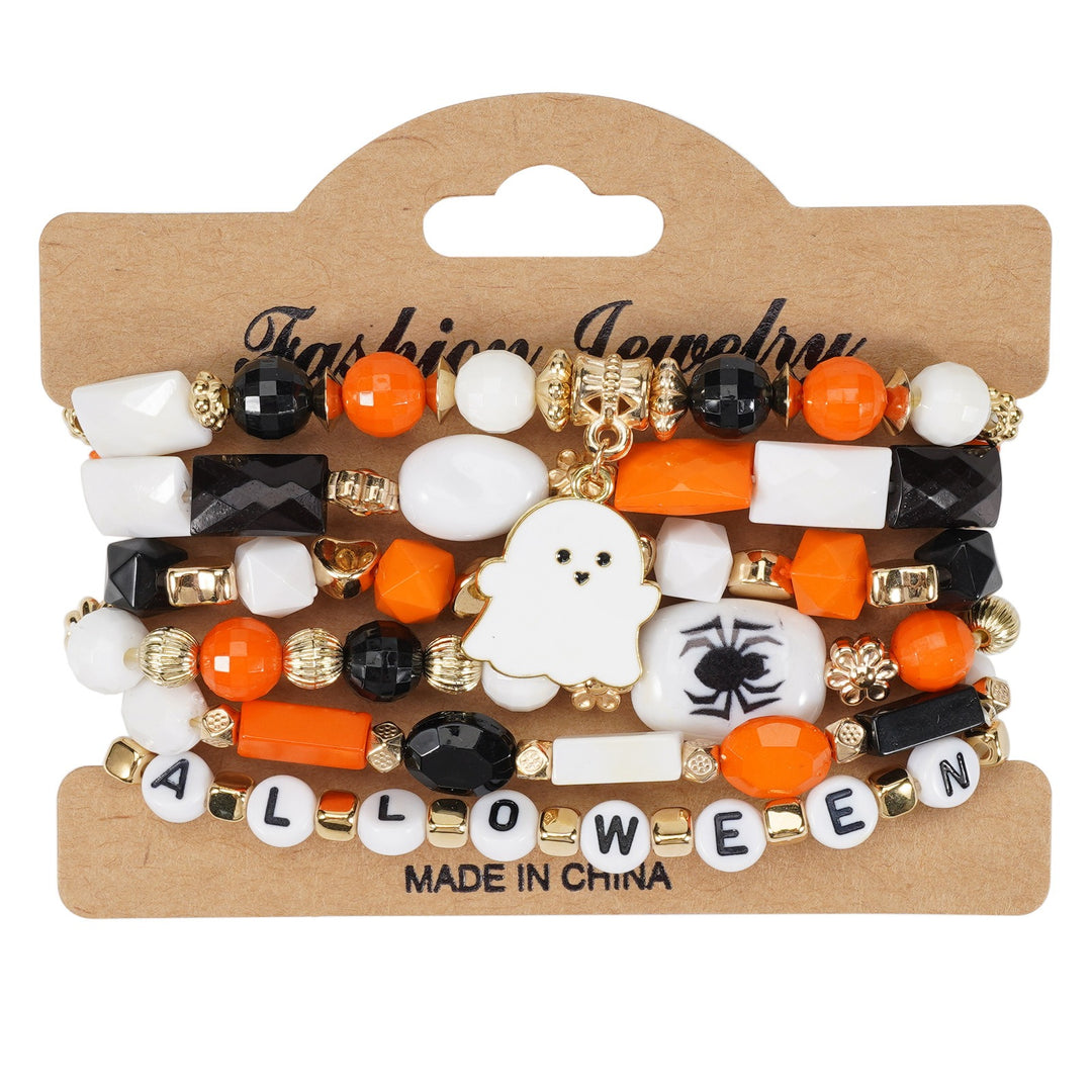 Halloween Spooky-Cute Party Multi-Layer Beaded Letter Stack Bracelet Set