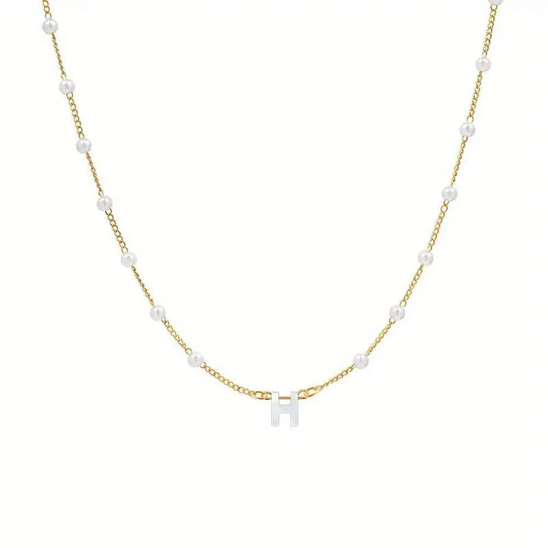 18K Gold Plated Pearl Initial Necklace