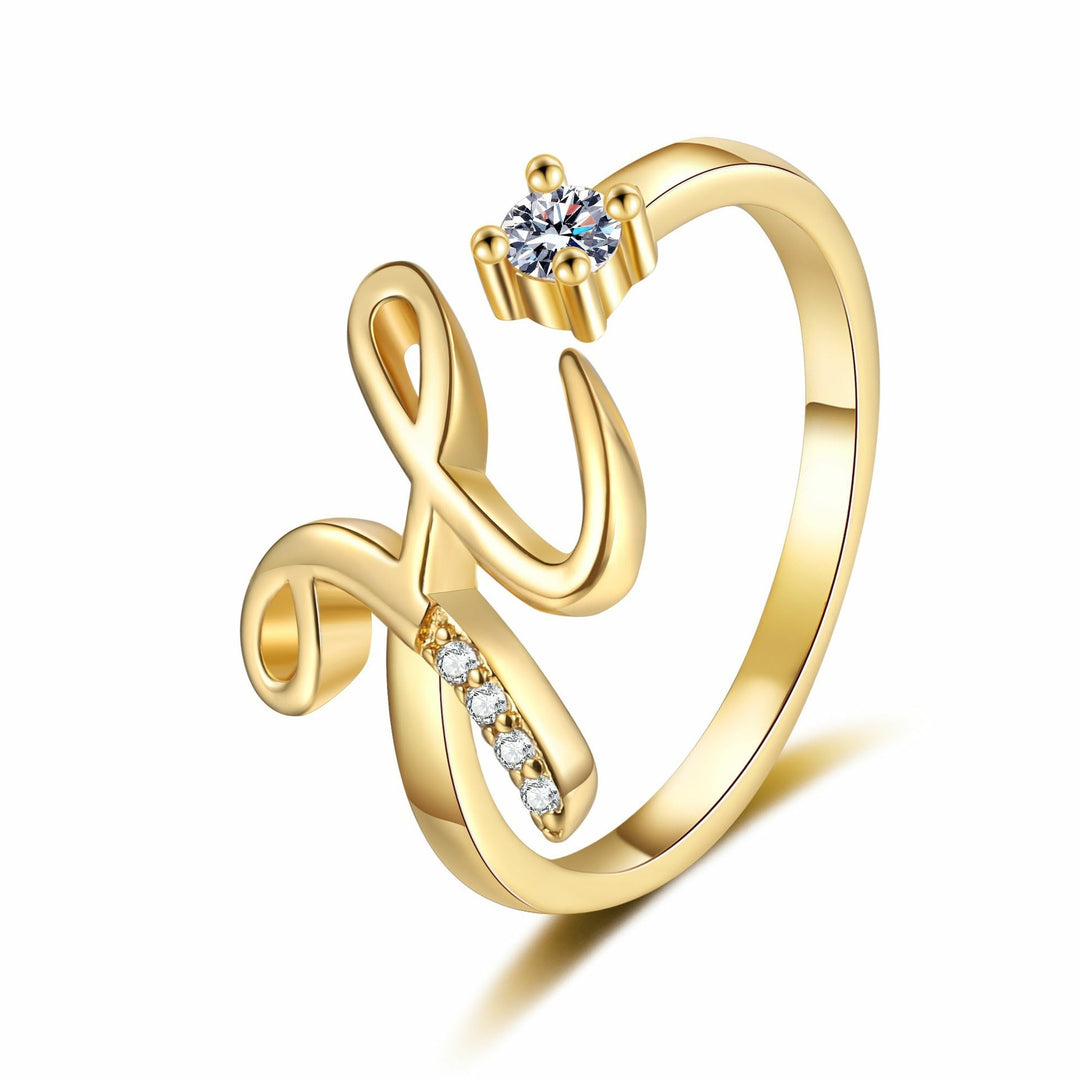 Dainty Cursive Initial Open Ring with CZ Accent