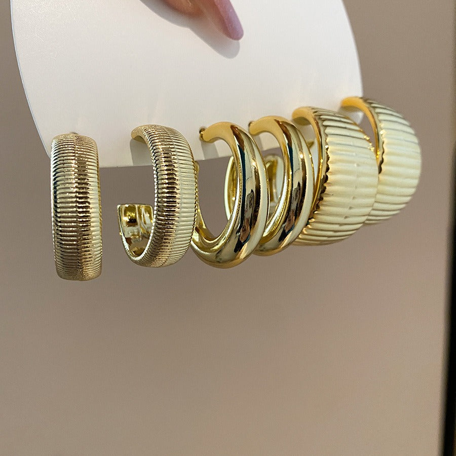Minimalist 3-Pair Textured Acrylic Hoop Earrings Set Smooth, Hammered & Ribbed Chunky Hoops