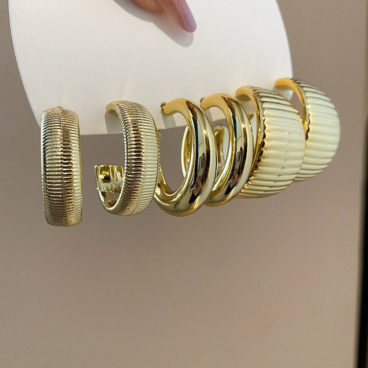 Minimalist 3-Pair Textured Acrylic Hoop Earrings Set Smooth, Hammered & Ribbed Chunky Hoops